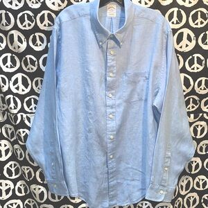 MEN BROOKS BROTHERS IRISH LINEN BLUE LONG SKEEVE BUTTON DOWN SHIRT SZ XXL
